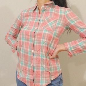 PINK&BLUE PLAID LONG SLEEVE SHIRT